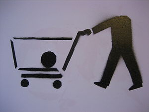 Stencil of a shopping cart with the head of th...